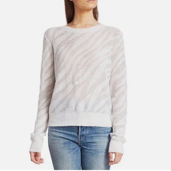 Rag & Bone Alpaca Wool White Zebra Burnout Crew Neck Sweater
